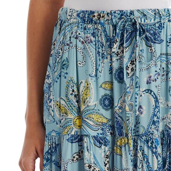 NWT KAREN KANE Boho Floral Paisley Print Side Pockets Tiered Midi Skirt - Picture 4 of 8